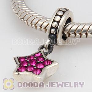 European Sterling Fuchsia Pave Star Dangle With Fuchsia Austrian Crystal
