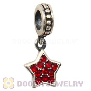 European Sterling Siam Pave Star Dangle With Siam Austrian Crystal