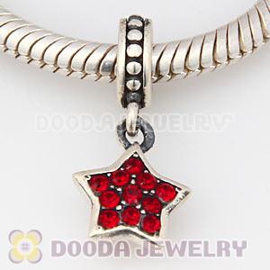 European Sterling Siam Pave Star Dangle With Siam Austrian Crystal