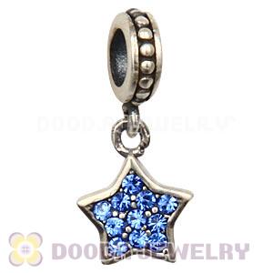European Sterling Sapphire Pave Star Dangle With Sapphire Austrian Crystal