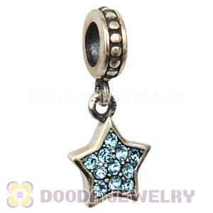 European Sterling Aquamarine Pave Star Dangle With Aquamarine Austrian Crystal