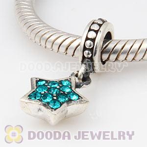 European Sterling Blue Pave Star Dangle With Blue Austrian Crystal