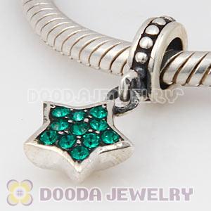 European Sterling Emerald Pave Star Dangle With Emerald Austrian Crystal