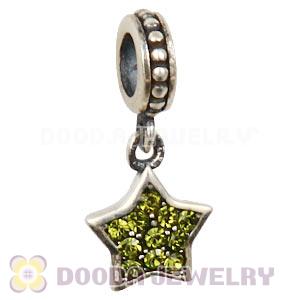 European Sterling Olivine Pave Star Dangle With Olivine Austrian Crystal