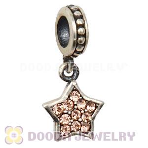 European Sterling Light Peach Pave Star Dangle With Light Peach Austrian Crystal