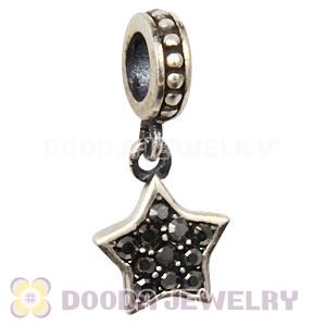 European Sterling Jet Hematite Pave Star Dangle With Jet Hematite Austrian Crystal