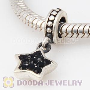 European Sterling Jet Pave Star Dangle With Jet Austrian Crystal