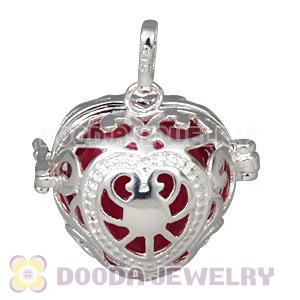 Heart Shape Harmony Chime Ball In Silver Plated Filigree Cage Pendant Wholesale