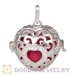 Heart Shape Harmony Chime Ball In Silver Plated Filigree Cage Pendant Wholesale
