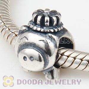 925 Sterling Silver Pig Charm Beads With Crown Wholesale