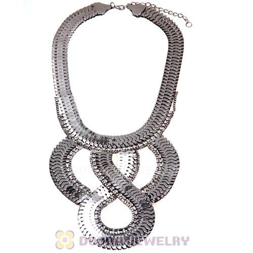 European Chunky Gun Black Snake Chain Crystal Choker Bib Collar Necklace