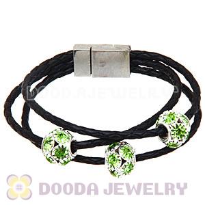 19CM Crystal Beads Black Braided Leather Bracelet With Magnetic Clasp