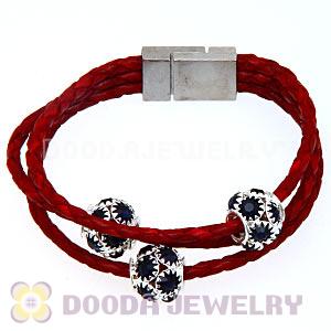 19CM Crystal Beads Red Braided Leather Bracelet With Magnetic Clasp