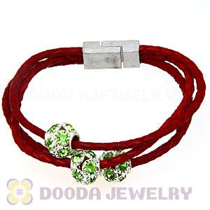 19CM Crystal Beads Red Braided Leather Bracelet With Magnetic Clasp