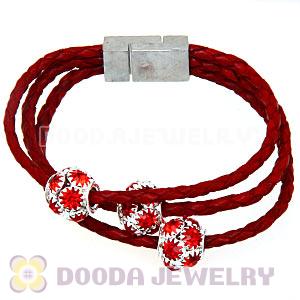 19CM Crystal Beads Red Braided Leather Bracelet With Magnetic Clasp
