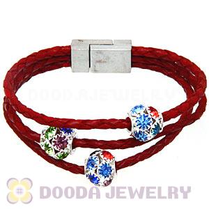 19CM Crystal Beads Red Braided Leather Bracelet With Magnetic Clasp