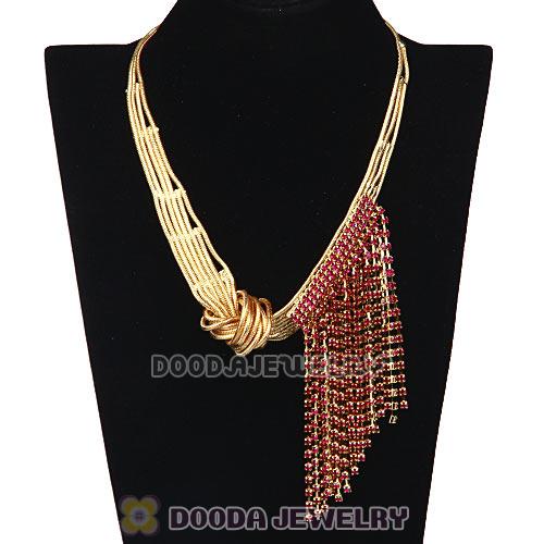 Fashion Gold Chain Ladies Costume Jewelry Crystal Sideways Tassel Necklace Wholesale
