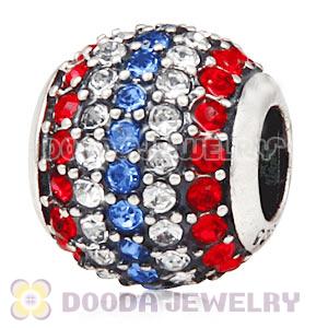 European Sterling Silver Pave Lights With Austrian Crystal Flag Of USA Charm Wholesale