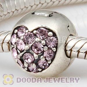 925 Sterling Silver Love Of My Life Clip Beads With Light Amethyst Austrian Crystal