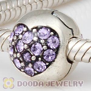 925 Sterling Silver Love Of My Life Clip Beads With Violet Austrian Crystal