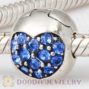 925 Sterling Silver Love Of My Life Clip Beads With Sapphire Austrian Crystal