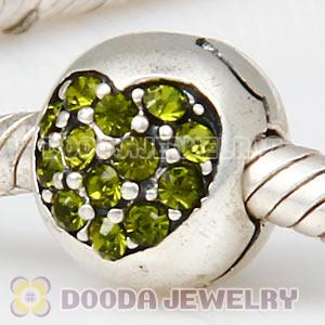 925 Sterling Silver Love Of My Life Clip Beads With Olivine Austrian Crystal