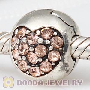 925 Sterling Silver Love Of My Life Clip Beads With Light Peach Austrian Crystal