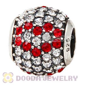 European Sterling Silver Pave Lights Red Heart Charm With Austrian Crystal Wholesale