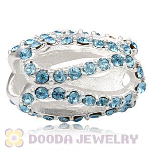 925 Sterling Silver Glistening Meander Charm Bead With Aquamarine Austrian Crystal Wholesale