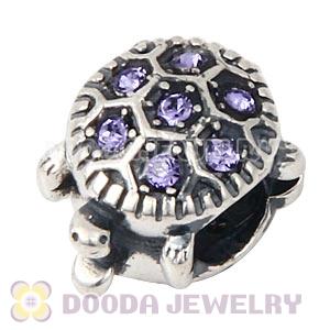 925 Sterling Silver European Turtle Charm Bead With Pave Tanzanite Austrian Crystal