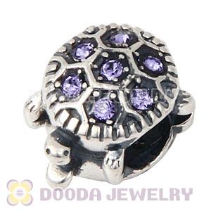 925 Sterling Silver European Turtle Charm Bead With Pave Tanzanite Austrian Crystal