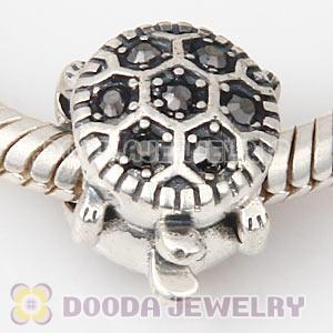 925 Sterling Silver European Turtle Charm Bead With Pave Jet Hematite Austrian Crystal