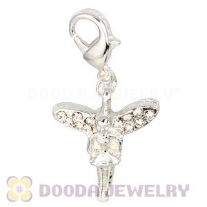 Fashion Silver Plated Pave Crystal Fairy Charms With Lobster Clasp 