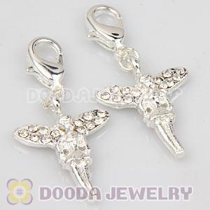 Fashion Silver Plated Pave Crystal Fairy Charms With Lobster Clasp 