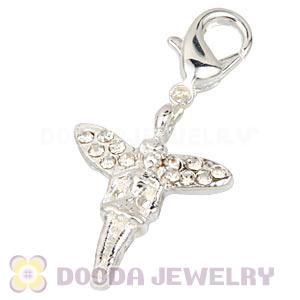 Fashion Silver Plated Pave Crystal Fairy Charms With Lobster Clasp 