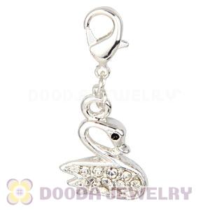 Fashion Silver Plated Pave Crystal Swan Charms With Lobster Clasp