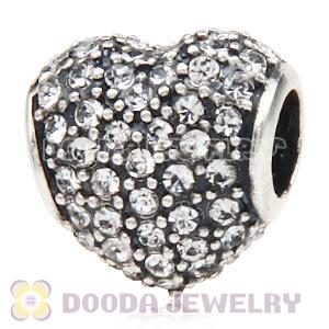 European Sterling Clear Pave Heart With Clear Austrian Crystal Charm