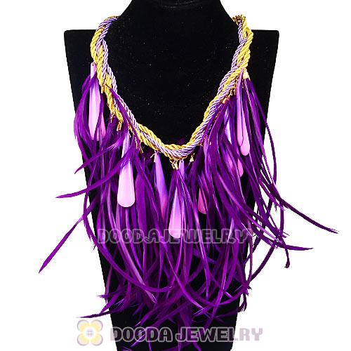 Ladies Jewellery Chunky Rope Drip Feather Tassel Choker Bib Necklace