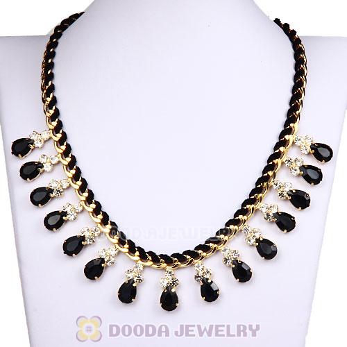 Black Resin Diamond Crystal Chunky Choker Bib Necklace