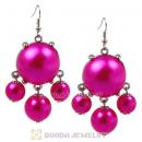 Fashion Silver Plated Dark Fuchsia Pearl Bubble Earrings Wholesale