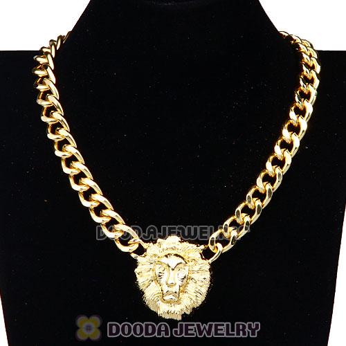 Lion Head Pendant Gold Plated Chunky Chain Choker Necklace