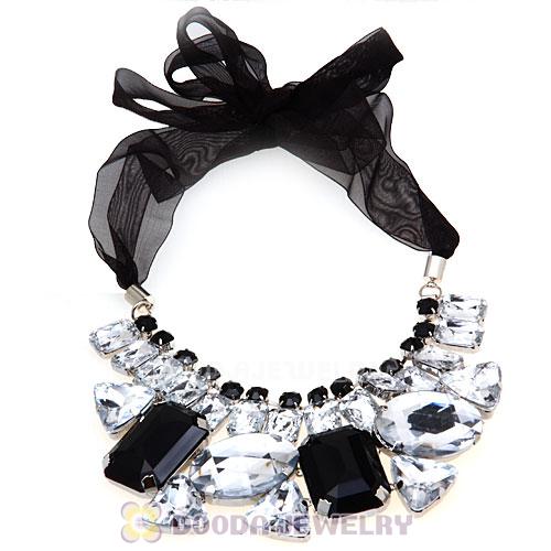 Rhinestone Crystal Diamond Silk Ribbon Costume Jewelry Necklace
