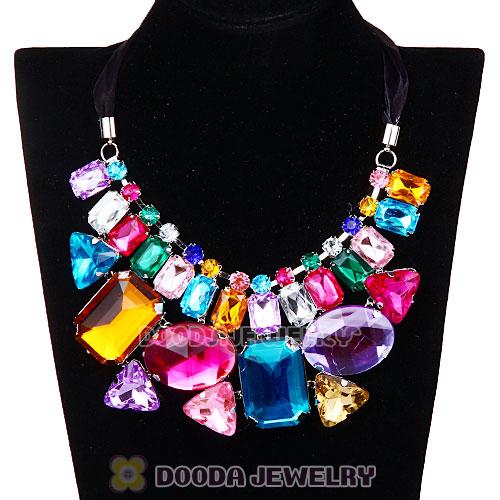 Rhinestone Crystal Diamond Silk Ribbon Costume Jewelry Necklace