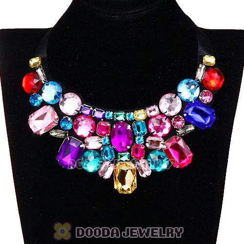 Rhinestone Crystal Diamond Silk Ribbon Choker Bib Necklace