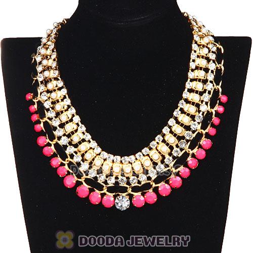 Chunky Gold Chain Resin Rhinestone Pearl Choker Collar Necklace