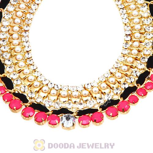 Chunky Gold Chain Resin Rhinestone Pearl Choker Collar Necklace