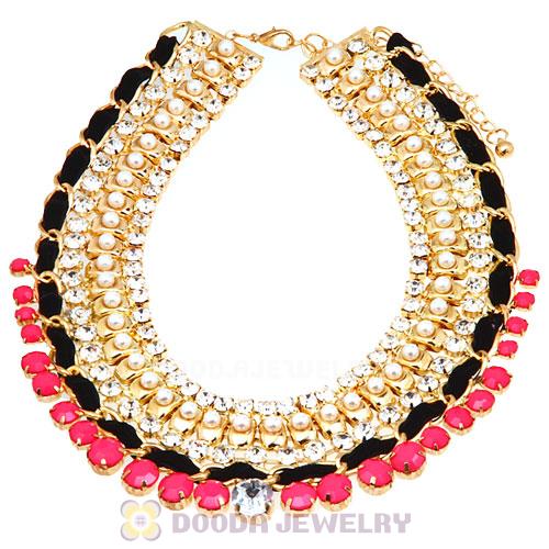 Chunky Gold Chain Resin Rhinestone Pearl Choker Collar Necklace