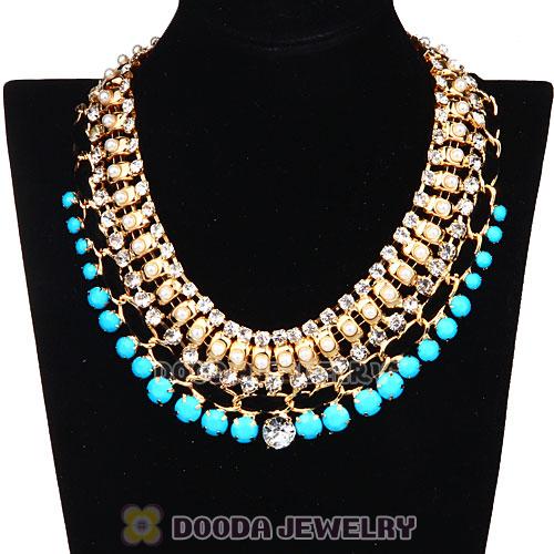 Chunky Gold Chain Resin Rhinestone Pearl Choker Collar Necklace