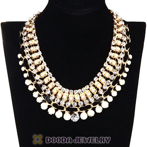 Chunky Gold Chain Resin Rhinestone Pearl Choker Collar Necklace