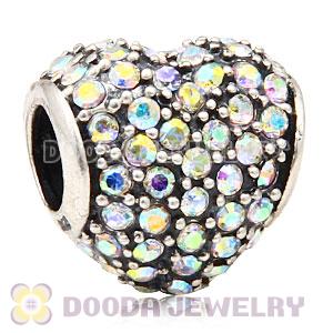 European Sterling Crystal AB Pave Heart With Crystal AB Austrian Crystal Charm